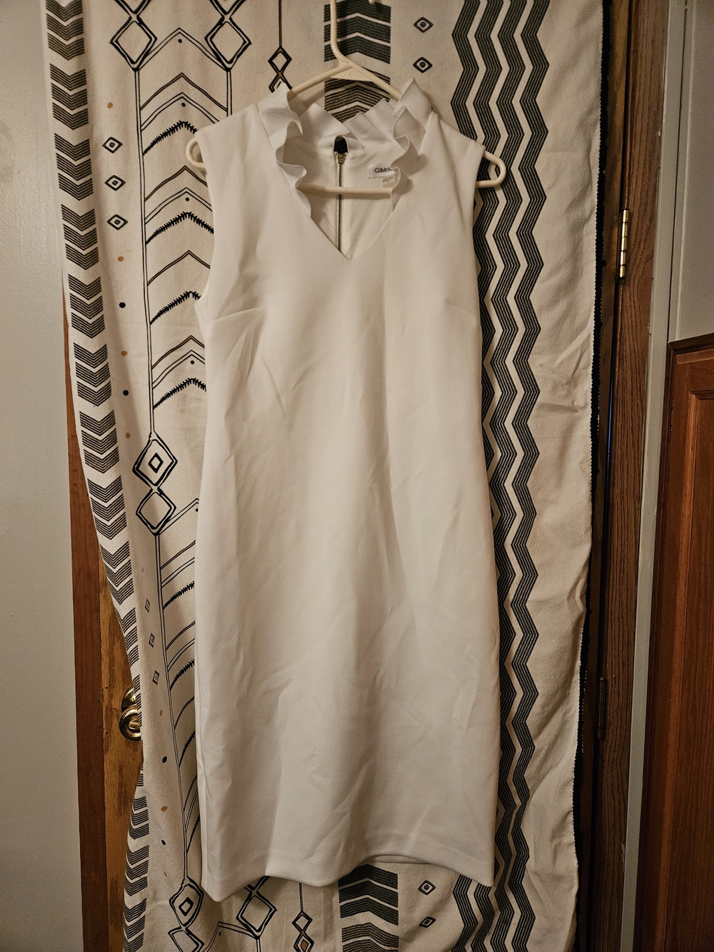 Calvin Klein White Ruffle-Trim Sleeveless Midi Dress